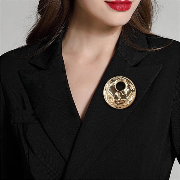 Vintage Geometric Brooch for Women and Men Chunky Hollow Round Disc Pin Jewelry - Picture 2 of 6